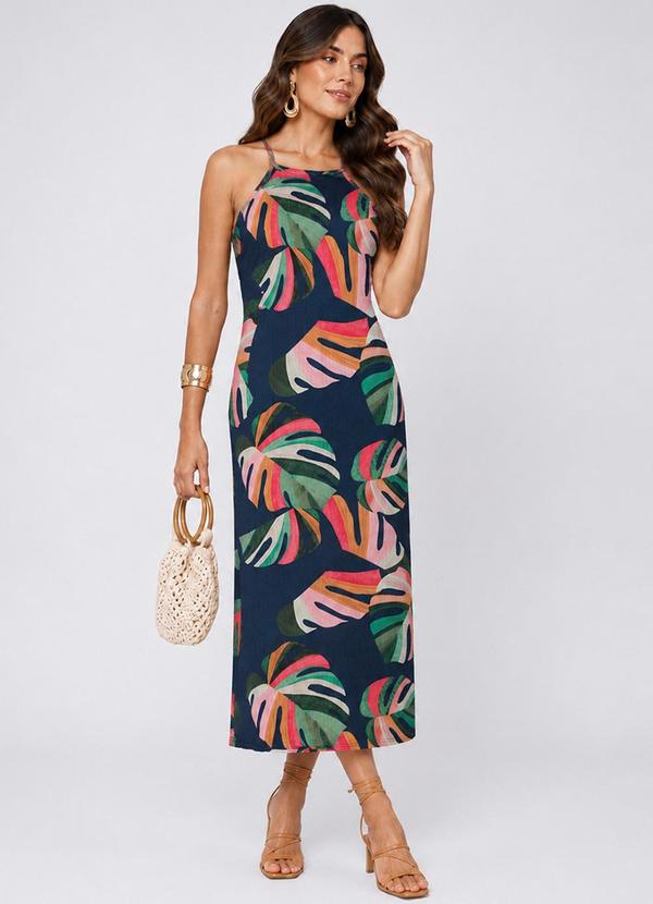 Vestido Midi em Ribana Canelada Azul
