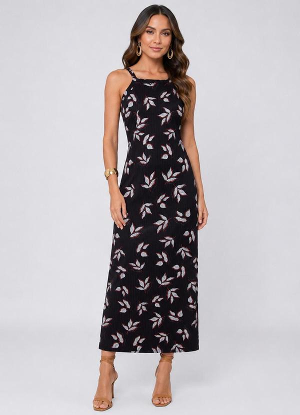 Vestido Midi em Ribana Canelada Preto