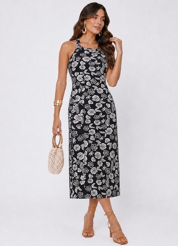 Vestido Midi em Ribana Canelada Preto