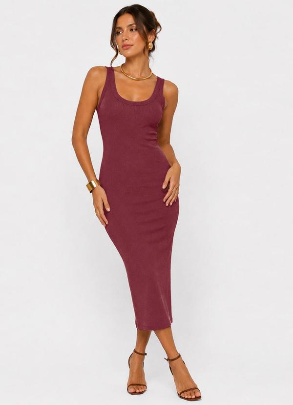 Vestido Midi em Ribana Canelada Vermelho