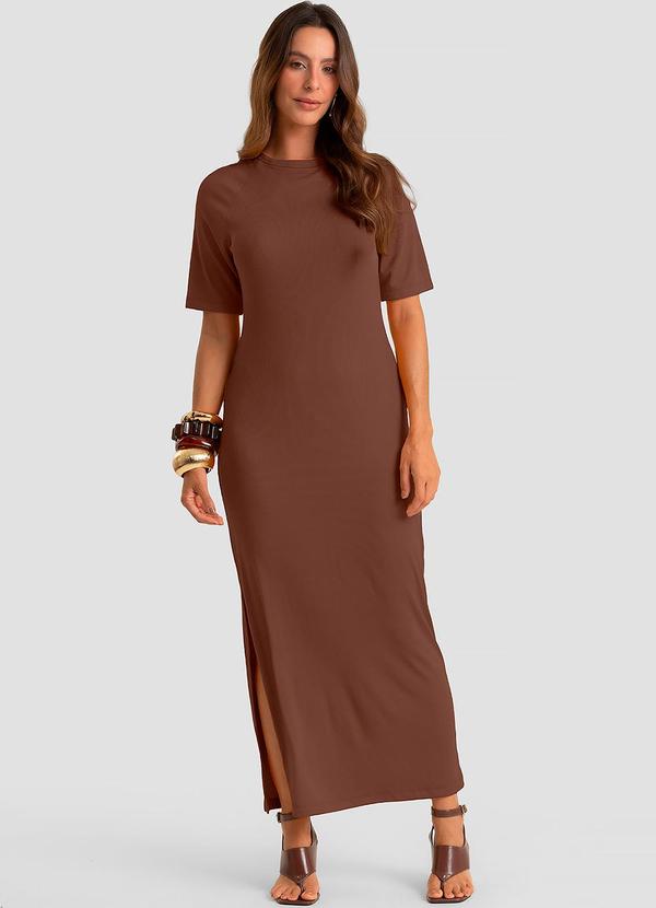 Vestido Midi em Ribana Viscose Manga Raglan Marro