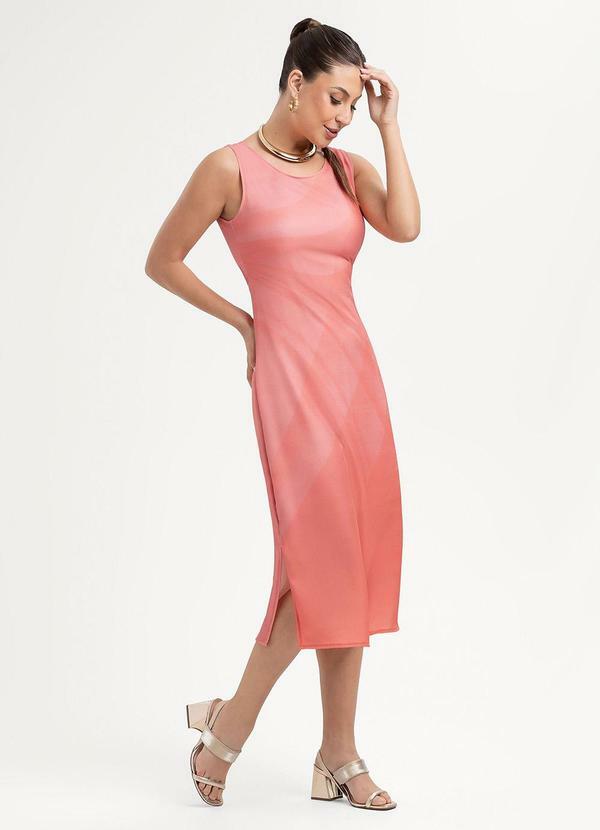 Vestido Midi em Tecido Leve Sarjado Rosa