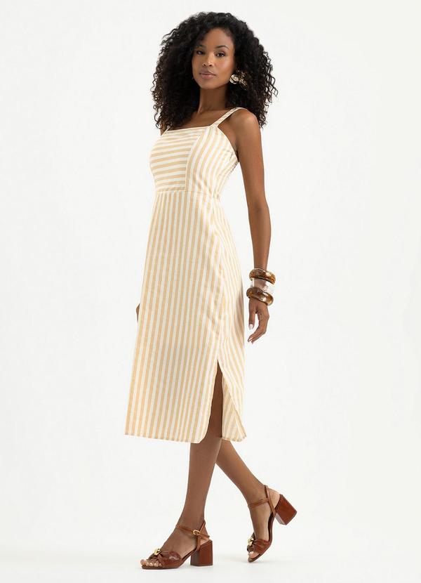Vestido Midi em Tecido Natural Bege