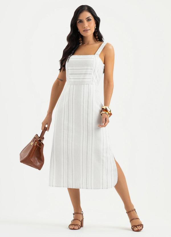 Vestido Midi em Tecido Natural Branco