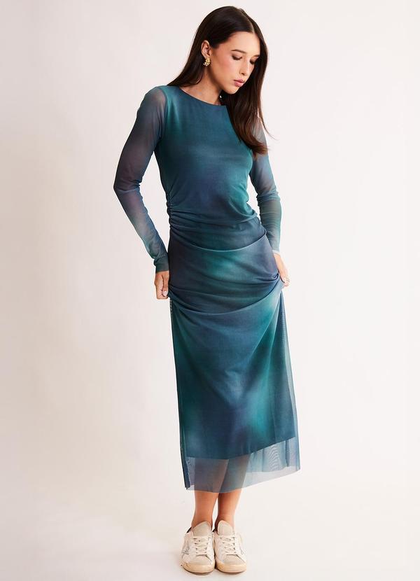 Vestido Midi em Tule Estampado Verde
