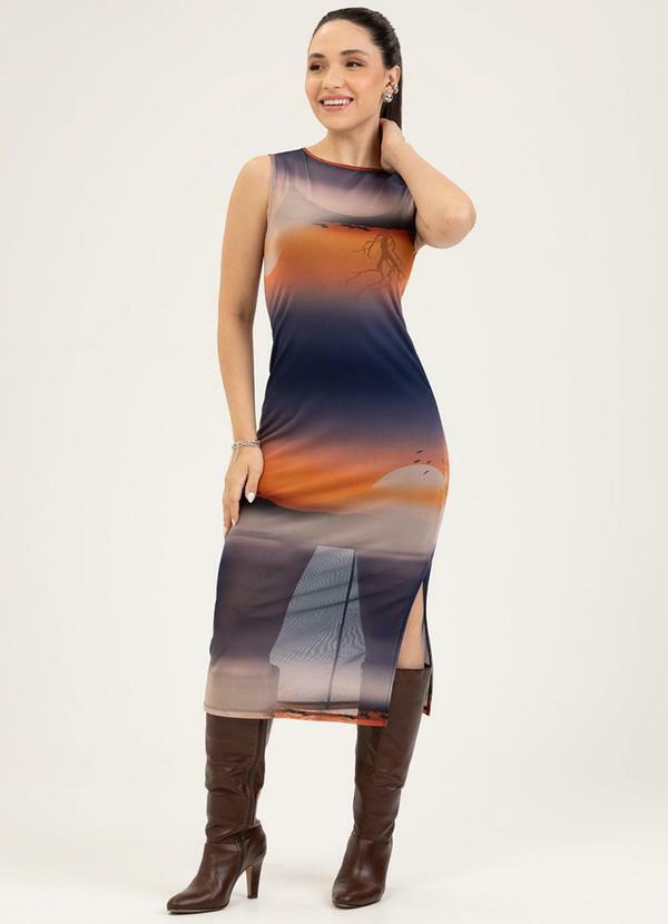 Vestido Midi em Tule Laranja
