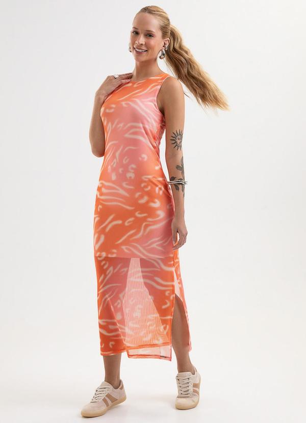 Vestido Midi em Tule Laranja