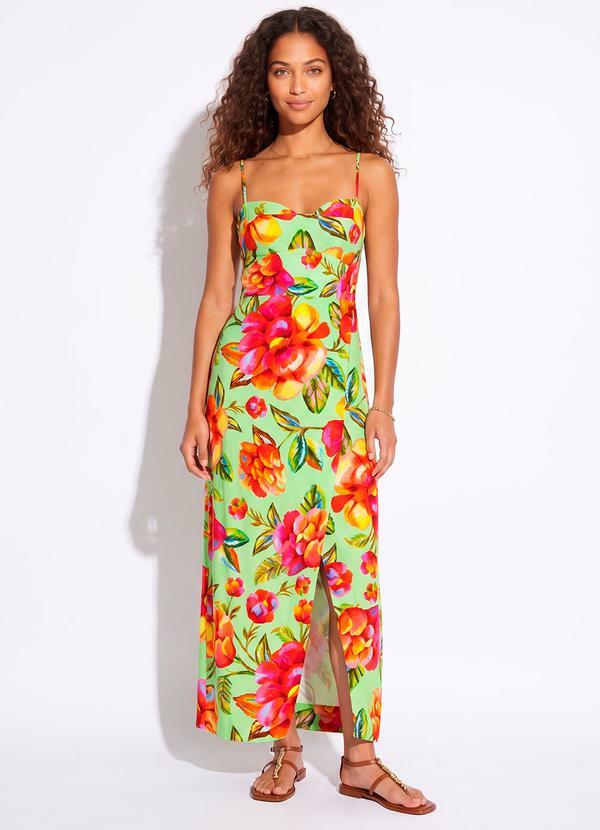 Vista 2 Vestido Midi em Viscolinho Verde FARM FARM