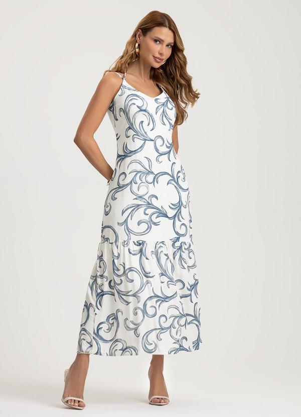 Vestido em Viscose Estampado Azul