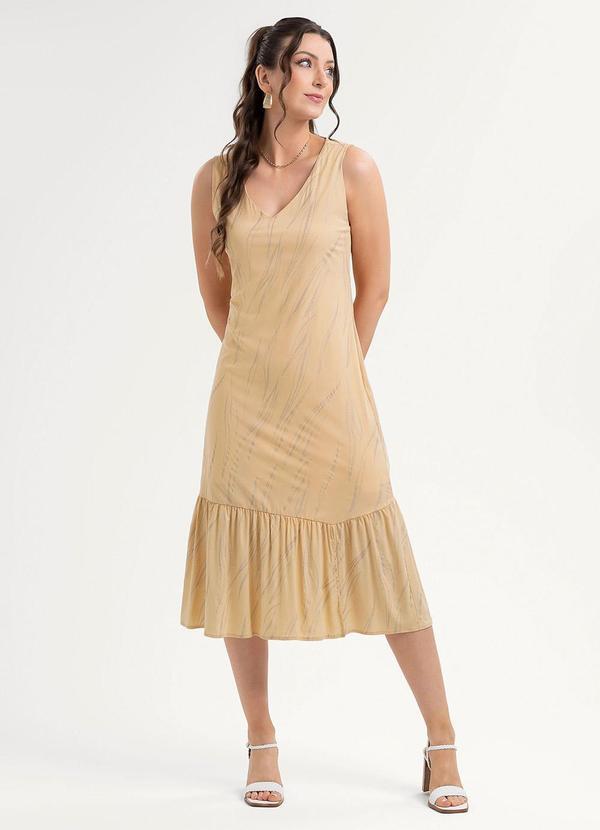 Vestido Midi em Viscose Bege