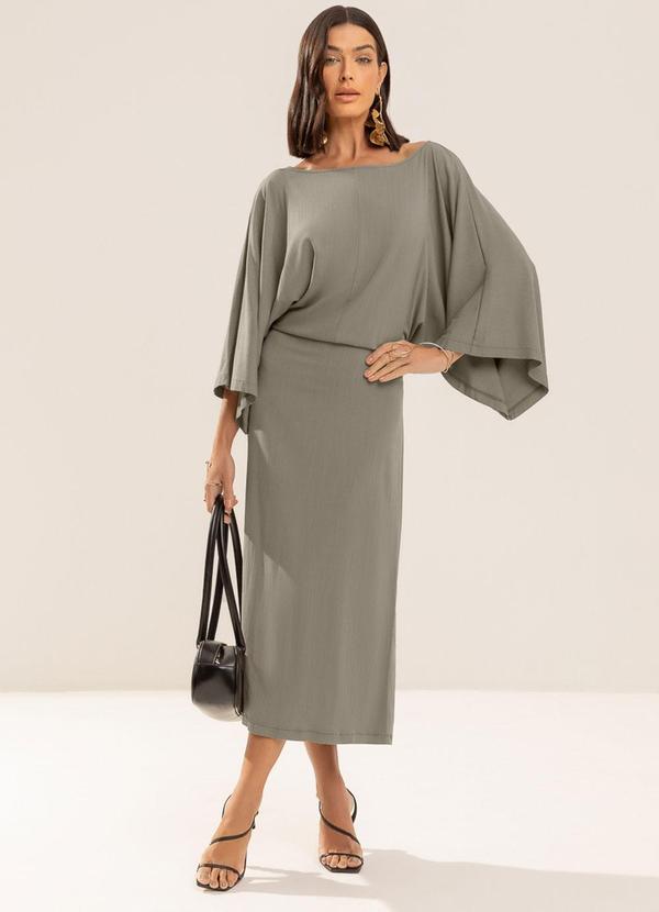 Vestido Midi em Viscose Cinza