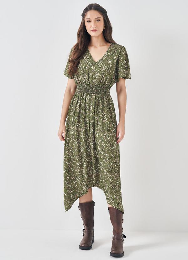 Vestido Midi em Viscose com Decote V Verde