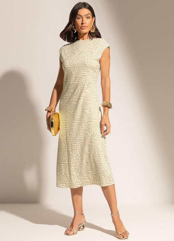 Vestido Midi em Viscose com Elastano Bege