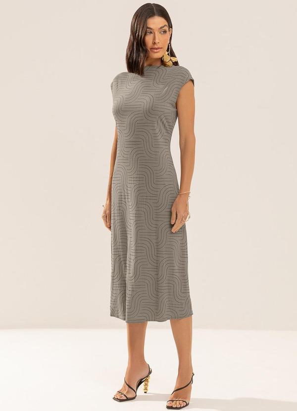 Vestido Midi em Viscose com Elastano Cinza