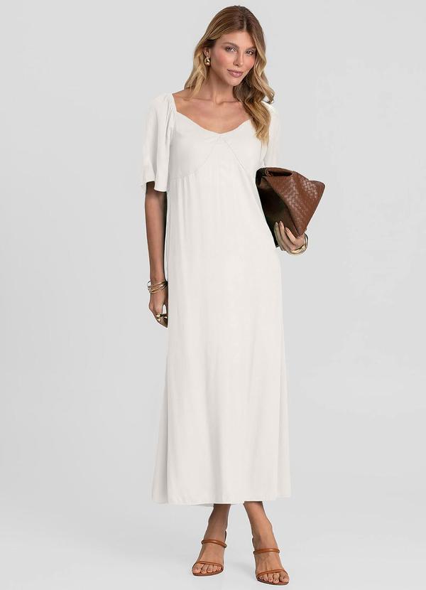 Vestido Midi em Viscose com Manga Curta Bege