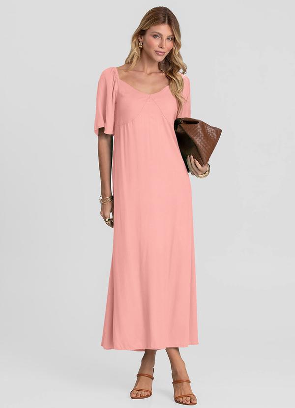 Vestido Midi em Viscose com Manga Curta Rosa