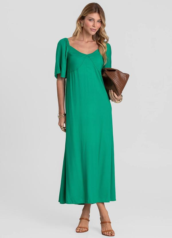 Vestido Midi em Viscose com Manga Curta Verde