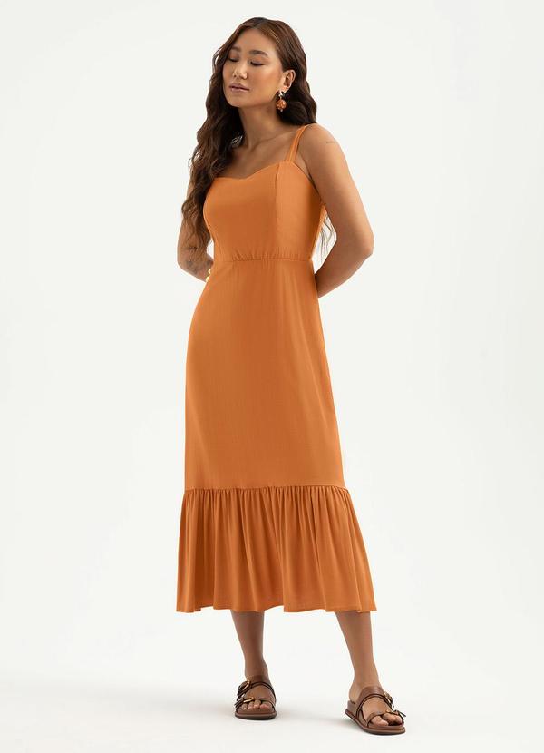 Vestido Midi em Viscose Laranja Escuro