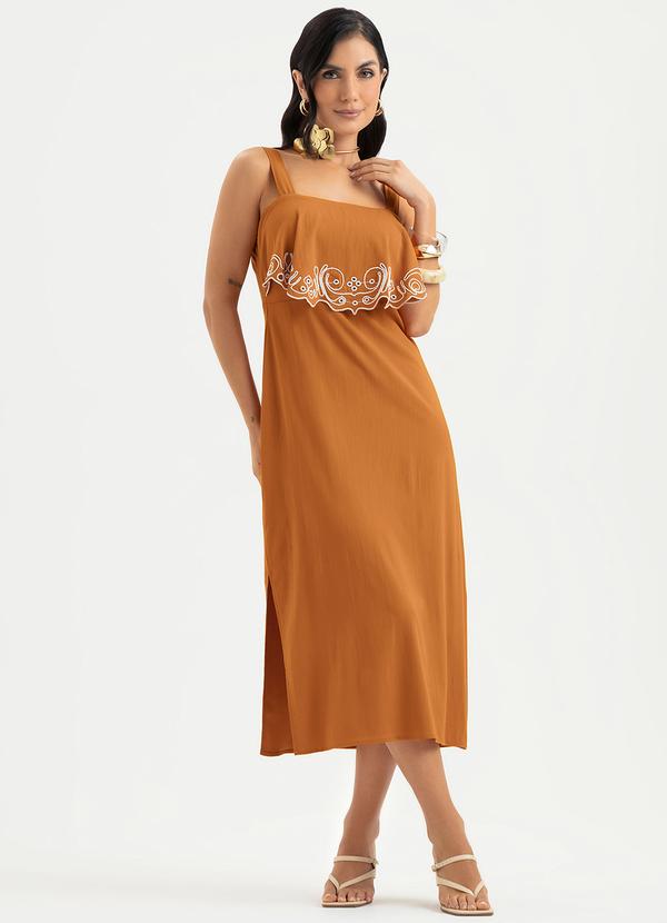 Vestido Midi em Viscose Laranja Escuro