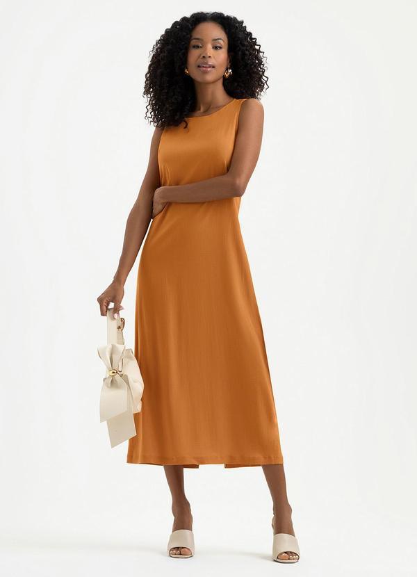 Vestido Midi em Viscose Laranja Escuro