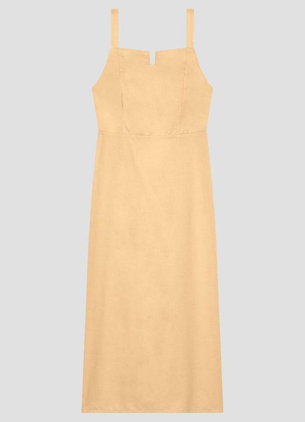 Vestido Midi em Viscose Linho com Alças Bege