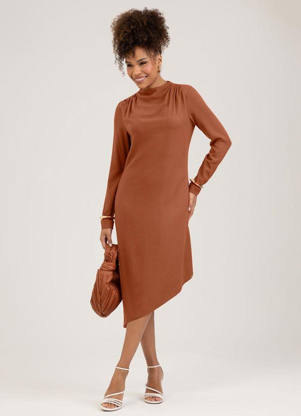 Vestido Midi em Viscose Marrom