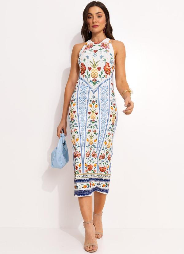 Vestido Midi em Viscose Off White