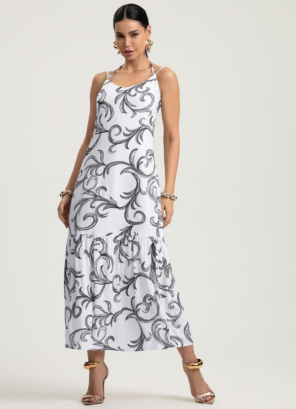 Vestido em Viscose Estampado Preto