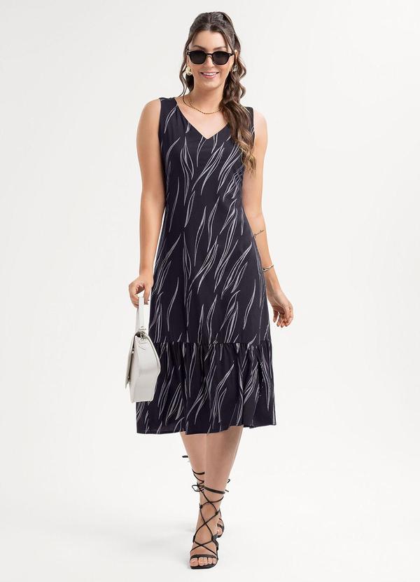Vista 2 Vestido Midi em Viscose Preto Habana Habana