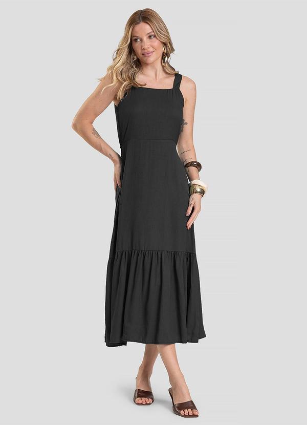 Vestido Midi em Viscose Rajada Preto