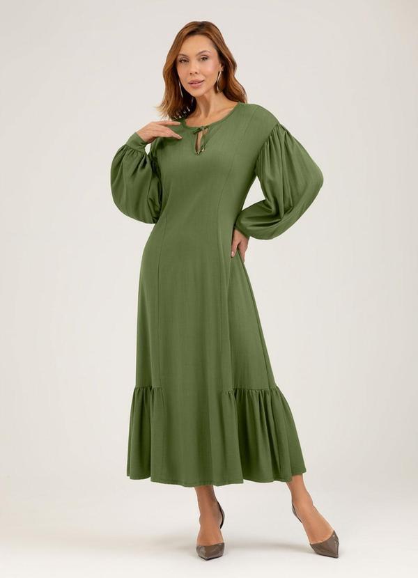 Vestido Midi em Viscose Verde Escuro
