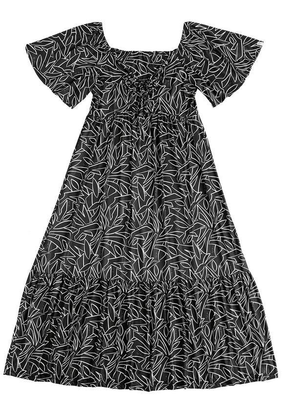 Vestido Midi Estampado Adulto Feminino Preto