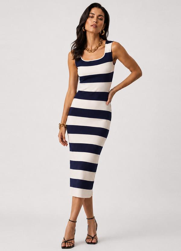 Vestido Midi Estampado Malha Cotton Bege