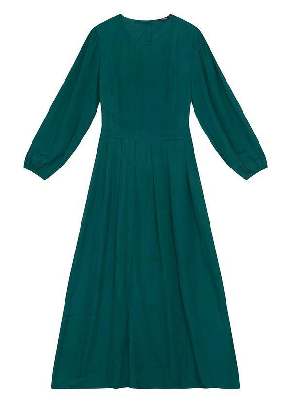 Vestido Midi Evasê Acetinado Verde Petróleo