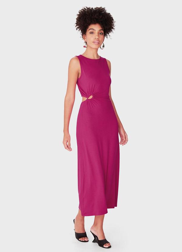 Vestido Mídi Evasê Cut Out Fúcsia