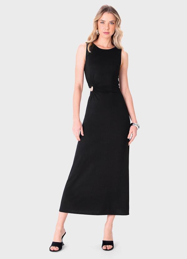 Vestido Mídi Evasê Cut Out Preto