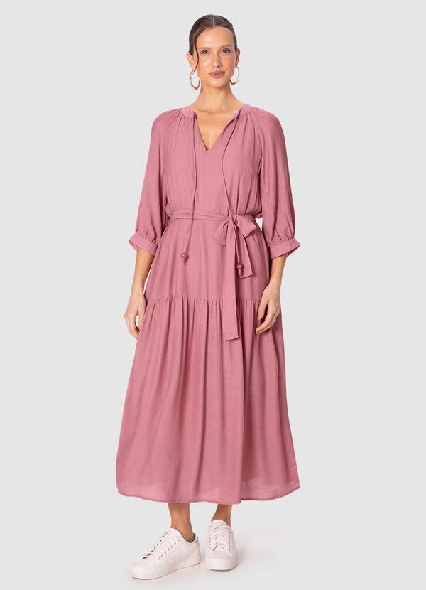 Vestido Mídi Evasê em Crepe Rosê