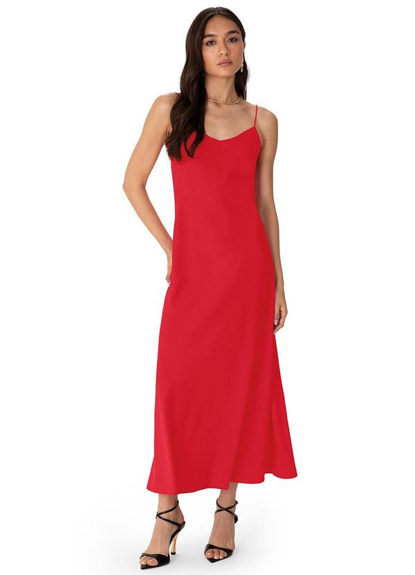 Vestido Mídi Evasê em Tafetá Vermelho