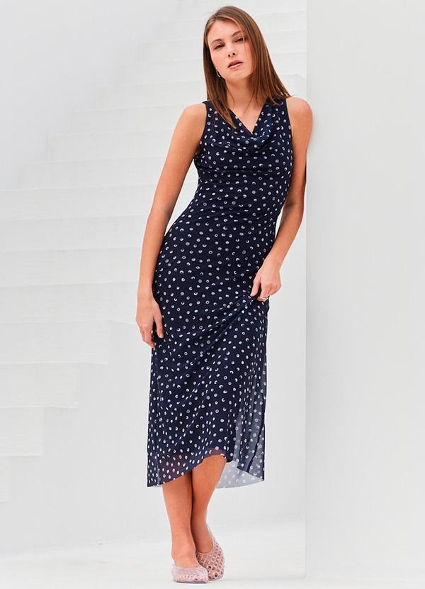 Vestido Midi Evasê em Tule Spring Flow Azul
