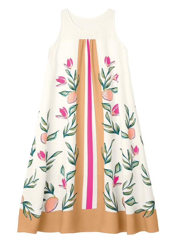 Vestido Mídi Evasê Floral Bege