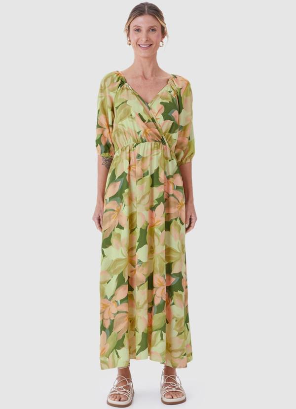Vestido Mídi Evasê Floral Verde Limão