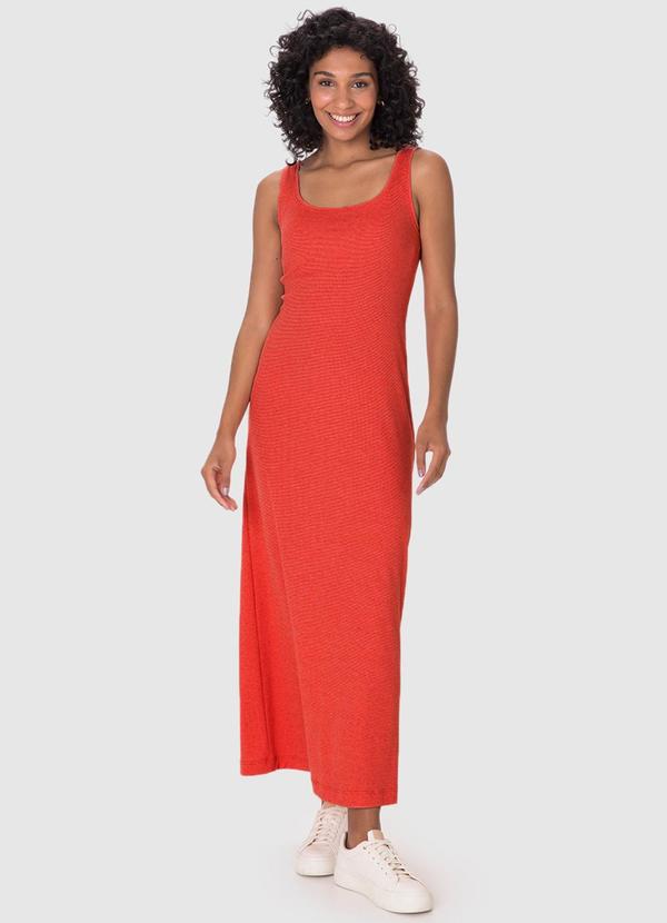 Vestido Mídi Evasê Linho Laranja