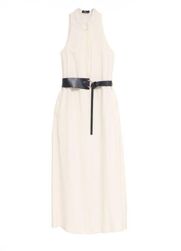 Vestido Mídi Evasê Sarjado Branco