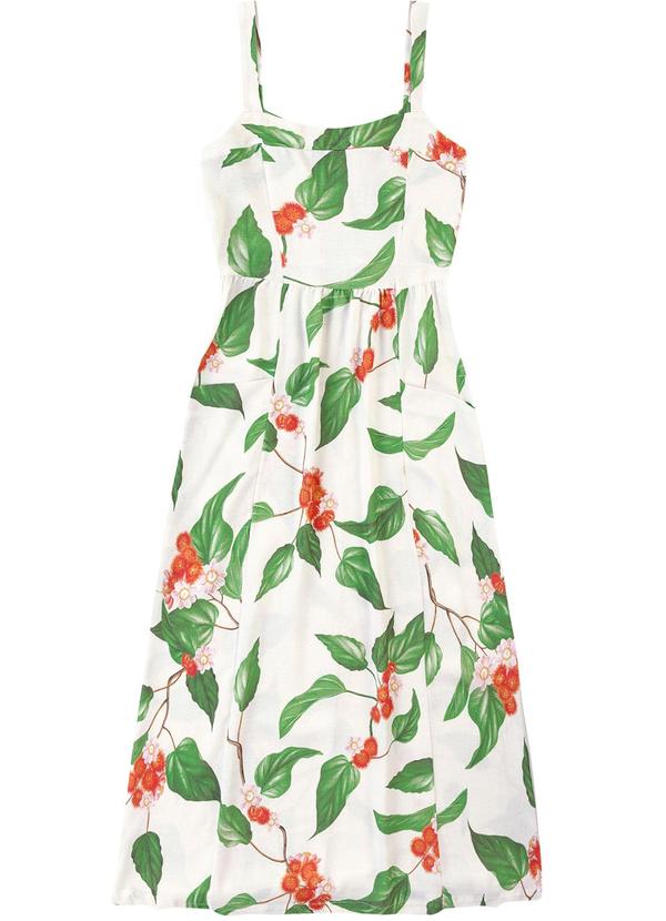 Vestido Mídi Evasê Tropical Branco