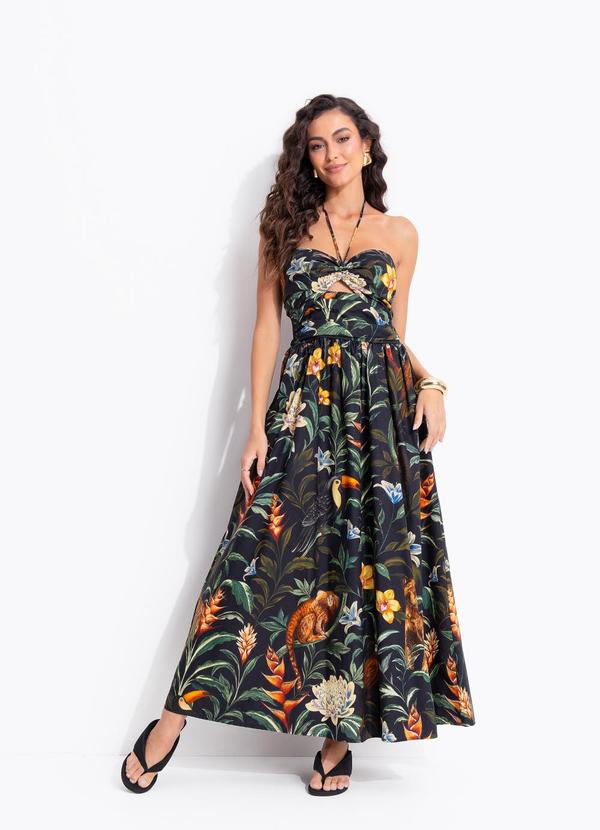 Vestido Midi Fauna Noturna Preto