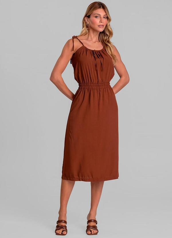 Vestido Midi Feminino de Alça em Viscose Marrom