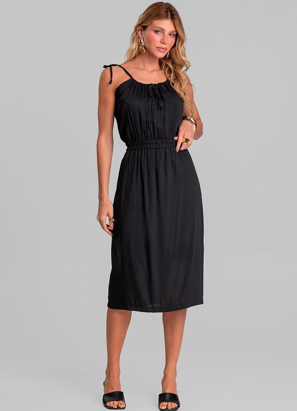 Vestido Midi Feminino de Alça em Viscose Preto