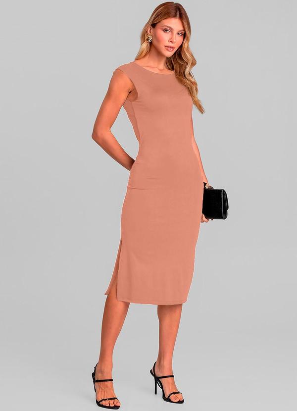 Vestido Midi Feminino Decote Canoa Marrom