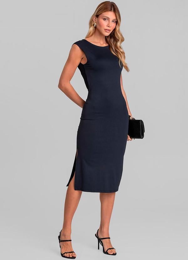 Vestido Midi Feminino Decote Canoa Preto