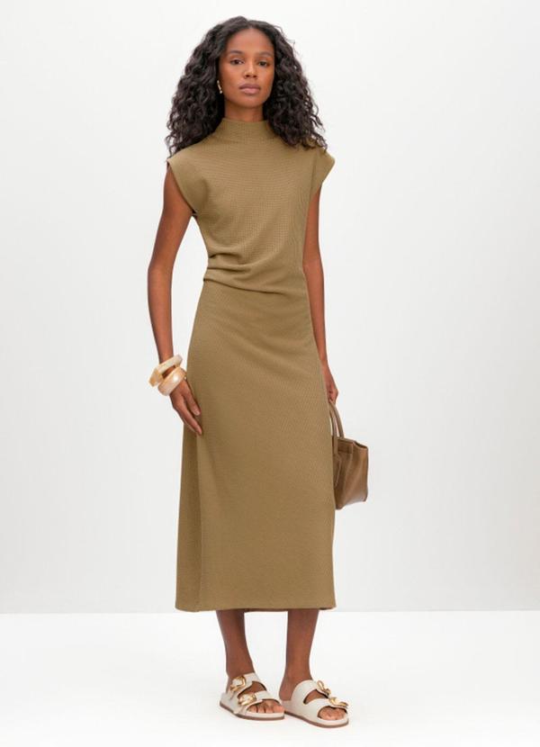 Vestido Midi Feminino em Malha Marrom